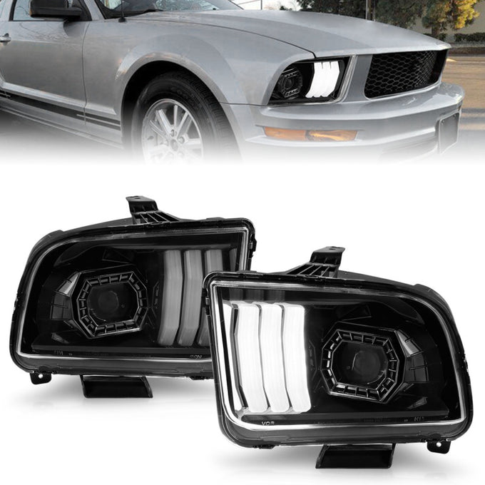 Black Housing LED DRL Projector Headlights <br> 05-09 Ford Mustang