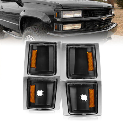 Black Housing Amber Reflector Corner Lights <br> 94-98 Chevy Blazer, C/K 1500 2500