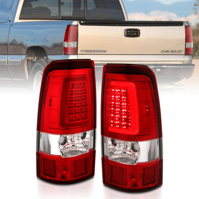 Chrome Housing Red/Plank Style LED Taillights <br> 03-06 Chevy Silverado 1500 2500 3500