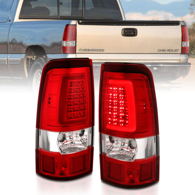 Chrome Housing Red/Plank Style LED Taillights <br> 03-06 Chevy Silverado 1500 2500 3500