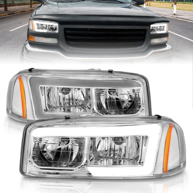 Chrome Amber LED Headlights Plank Style <br> 99-17 GMC Sierra/Denali