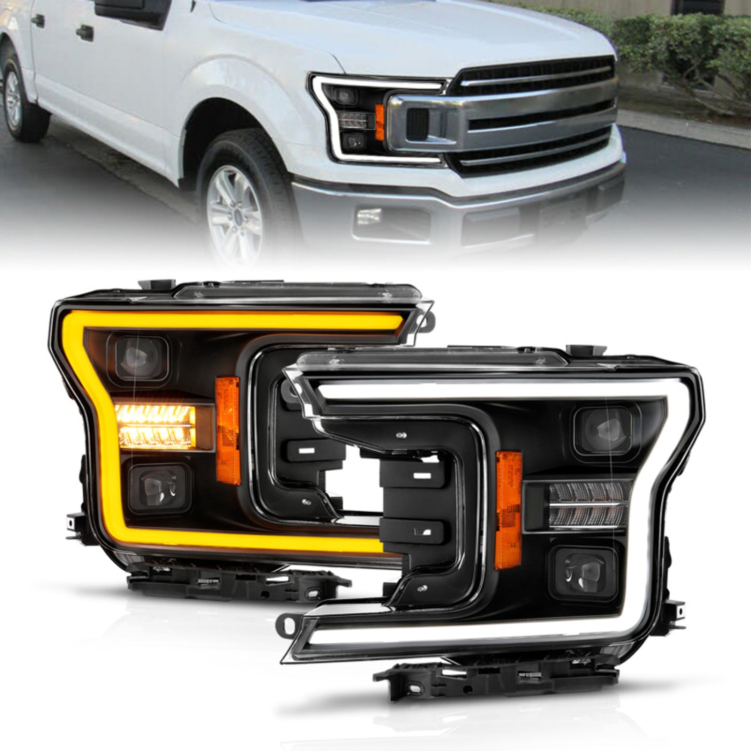 Black Housing Full LED Switchback Sequential Projector Headlights <br> 18-20 Ford F-150