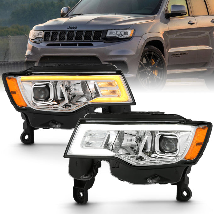 Chrome Plank Style LED Switchback Projector Headlight<br> 17-18 Jeep Grand Cherokee