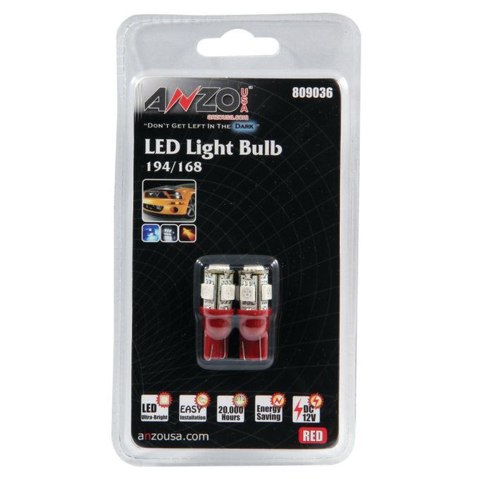 LED Bulbs 194/168 Red-5 LEDs<br> Universal