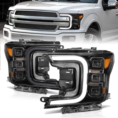 Black Amber Full LED Projector Headlights <br> 18-20 Ford F-150
