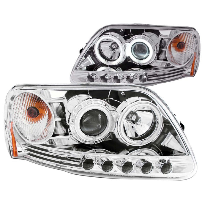 Chrome LED Halo Projector Headlights <br> 97-03 Ford F-150, 97-02 Expedition