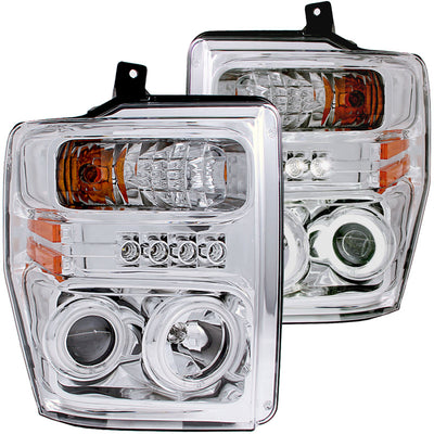 Chrome LED Halo Projector Headlights <br> 08-10 Ford F250, F350, F450, F550 Super Duty