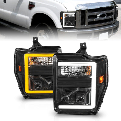 Black Housing LED DRL Projector Headlights <br> 08-10 Ford F-250-F-550 Super Duty