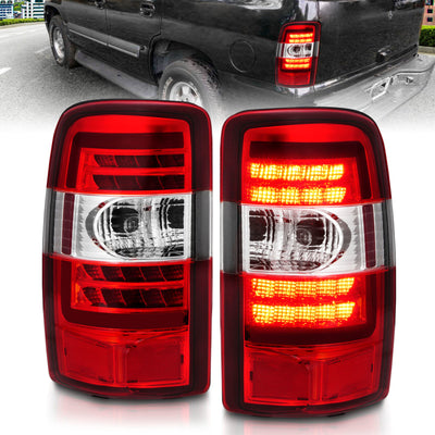 Chrome Housing Red Lens LED Tail Lights <br> 00-06 Chevy Suburban, Tahoe, GMC Yukon