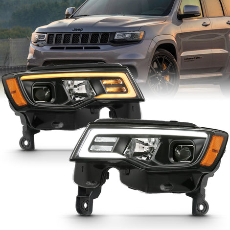 Black Switchback Projector Headlights w/Amber Corner <br>17-18 Jeep Grand Cherokee