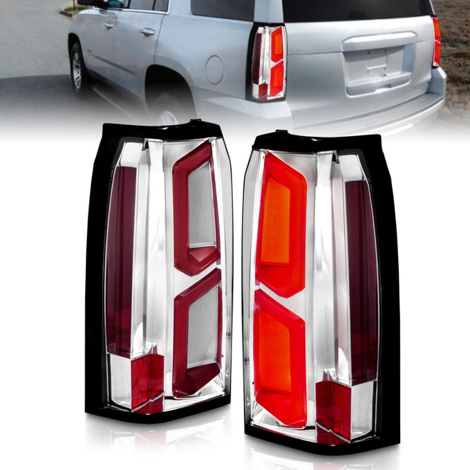 Chrome Clear LED Tail Lights w/Light Bar <br>15-20 Chevy Tahoe Suburban