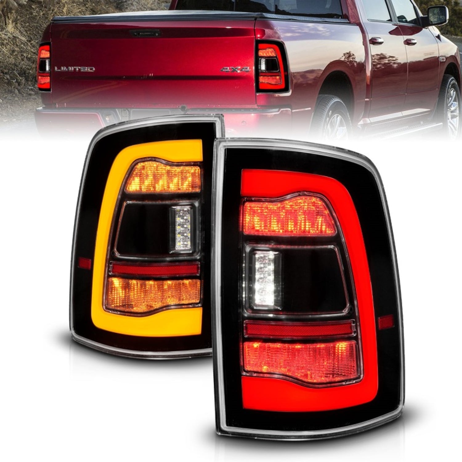 Black Switchback Sequential LED Taillights<br>09-18 Dodge Ram 1500 2500 3500