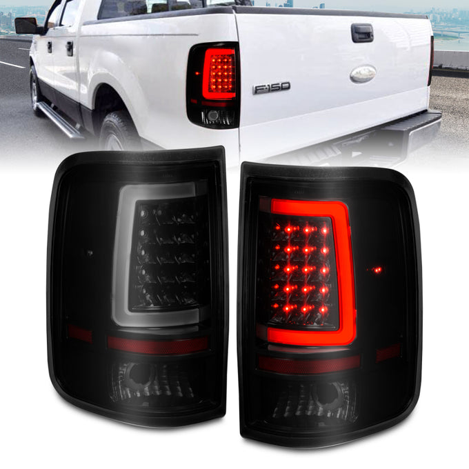 Black Housing Smoke Lens LED Tail Lights w/Light Bar <br> 04-06 Ford F-150