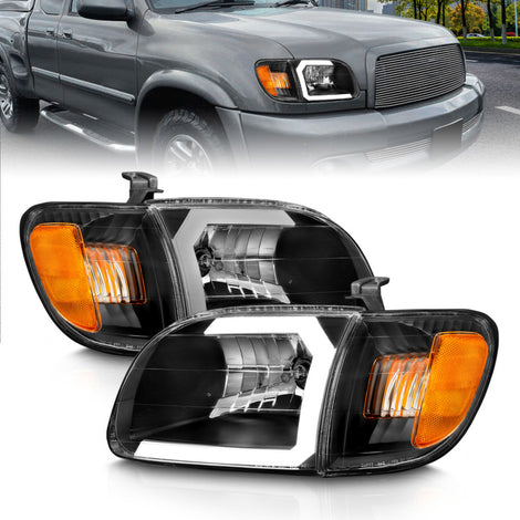 Black Housing LED DRL Crystal Headlights <br> 00-04 Toyota Tundra