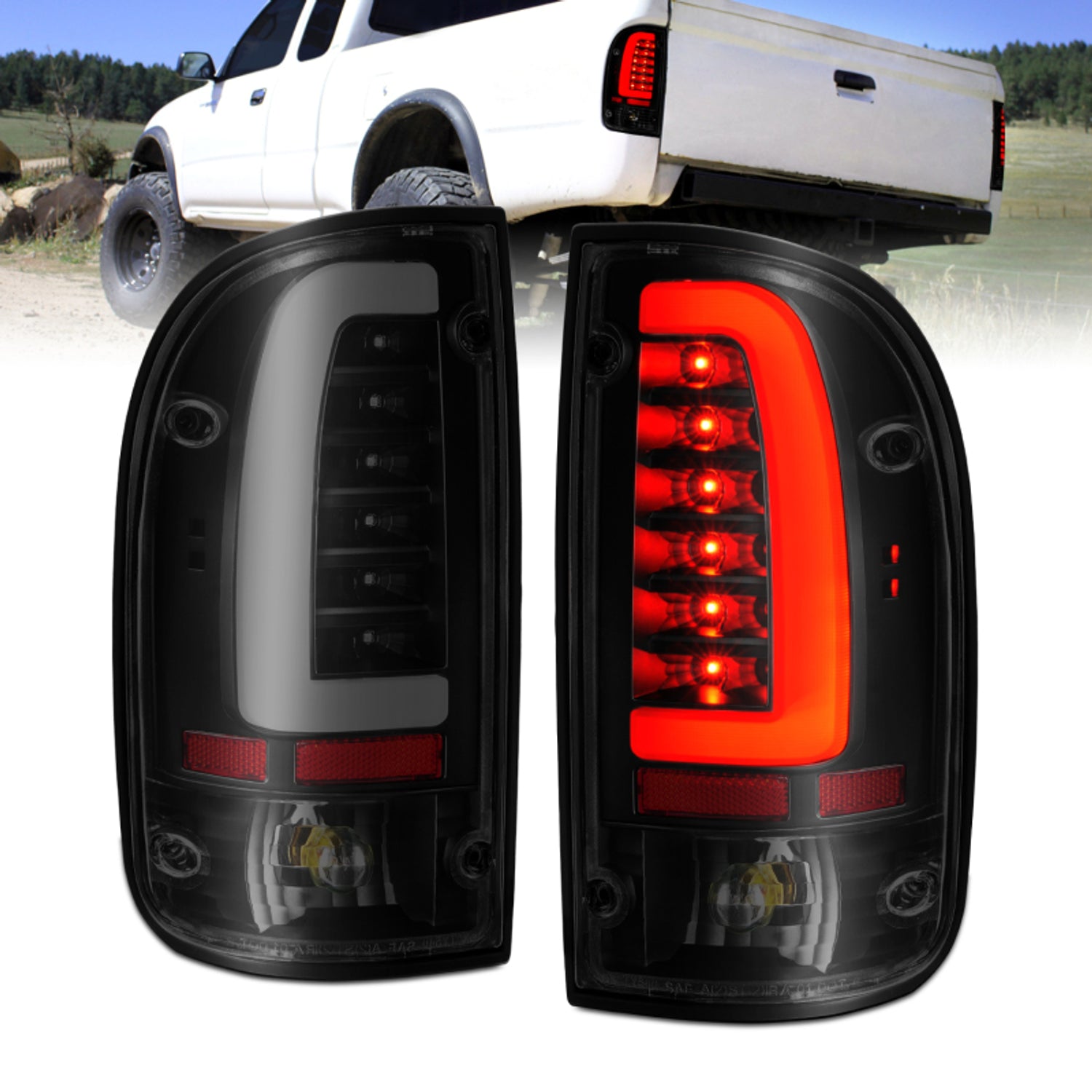 Black Housing Smoke Lens LED Taillights <br> 95-00 Toyota Tacoma
