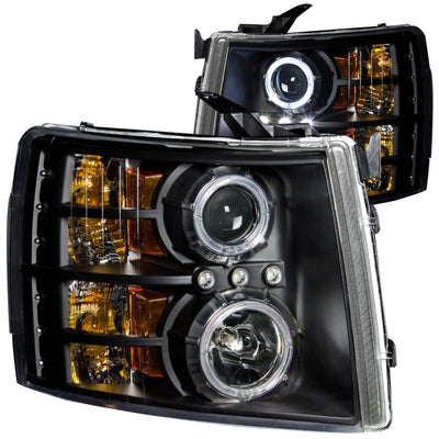 Black LED Halo Projector Headlights <br> 07-13 Chevy Silverado 1500 2500 3500 HD