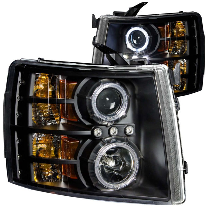 Black LED Halo Projector Headlights <br> 07-13 Chevy Silverado 1500 2500 3500 HD