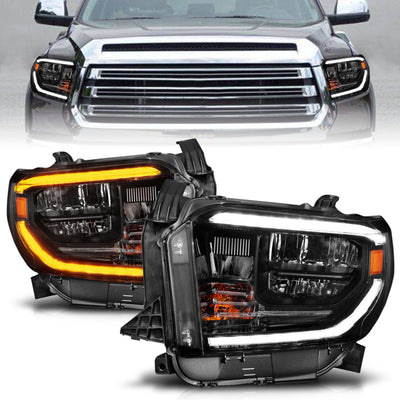 Black Housing LED Switchback Crystal Headlights <br> 14-21 Toyota Tundra