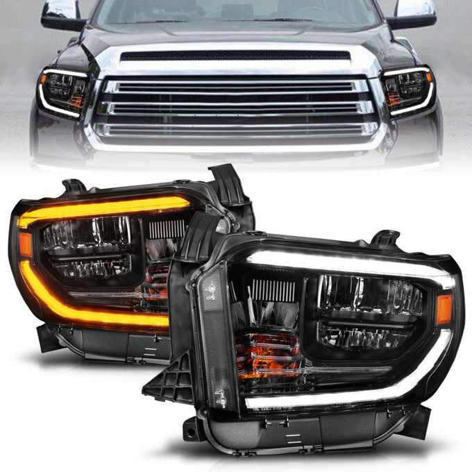 Black Housing LED Switchback Crystal Headlights <br> 14-21 Toyota Tundra