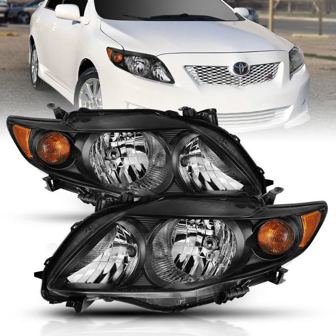 Black Amber Crystal Headlights <br> 09-10 Toyota Corolla