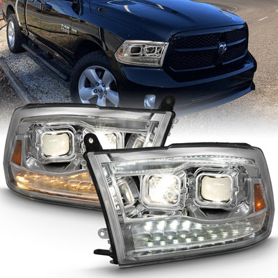 Black LED Switchback Dual Projector Headlights<br> 09-18 Dodge Ram 1500 2500 3500