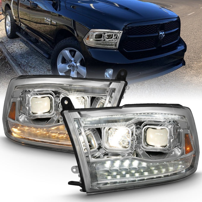 Black LED Switchback Dual Projector Headlights<br> 09-18 Dodge Ram 1500 2500 3500