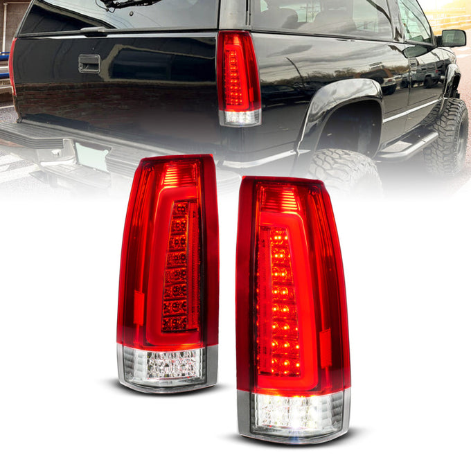 Chrome Housing Full LED Light Tube Taillights <br> 88-99 Chevy GMC C/K1500/2500/3500, Yukon