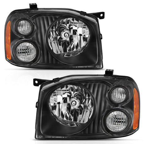 Black Crystal Headlights w/Amber Reflector <br>01-04 Nissan Frontier Se