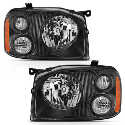 Black Crystal Headlights w/Amber Reflector <br>01-04 Nissan Frontier Se