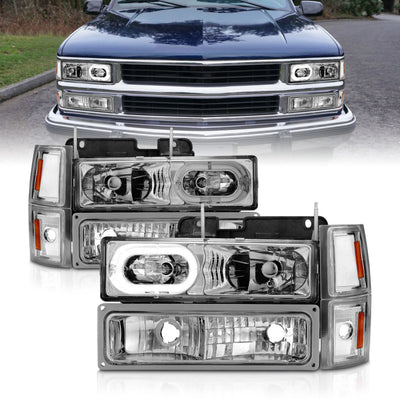 Chrome Crystal Headlights w/Signal & Side Markers <br>88-98 Chevy C/K 1500 2500, Suburban