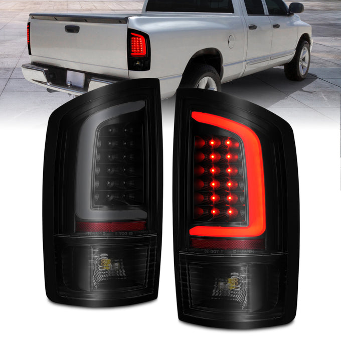 Black Housing Smoke Lens LED Tail Lights w/Light Bar <br>02-06 Dodge Ram 1500 2500 3500