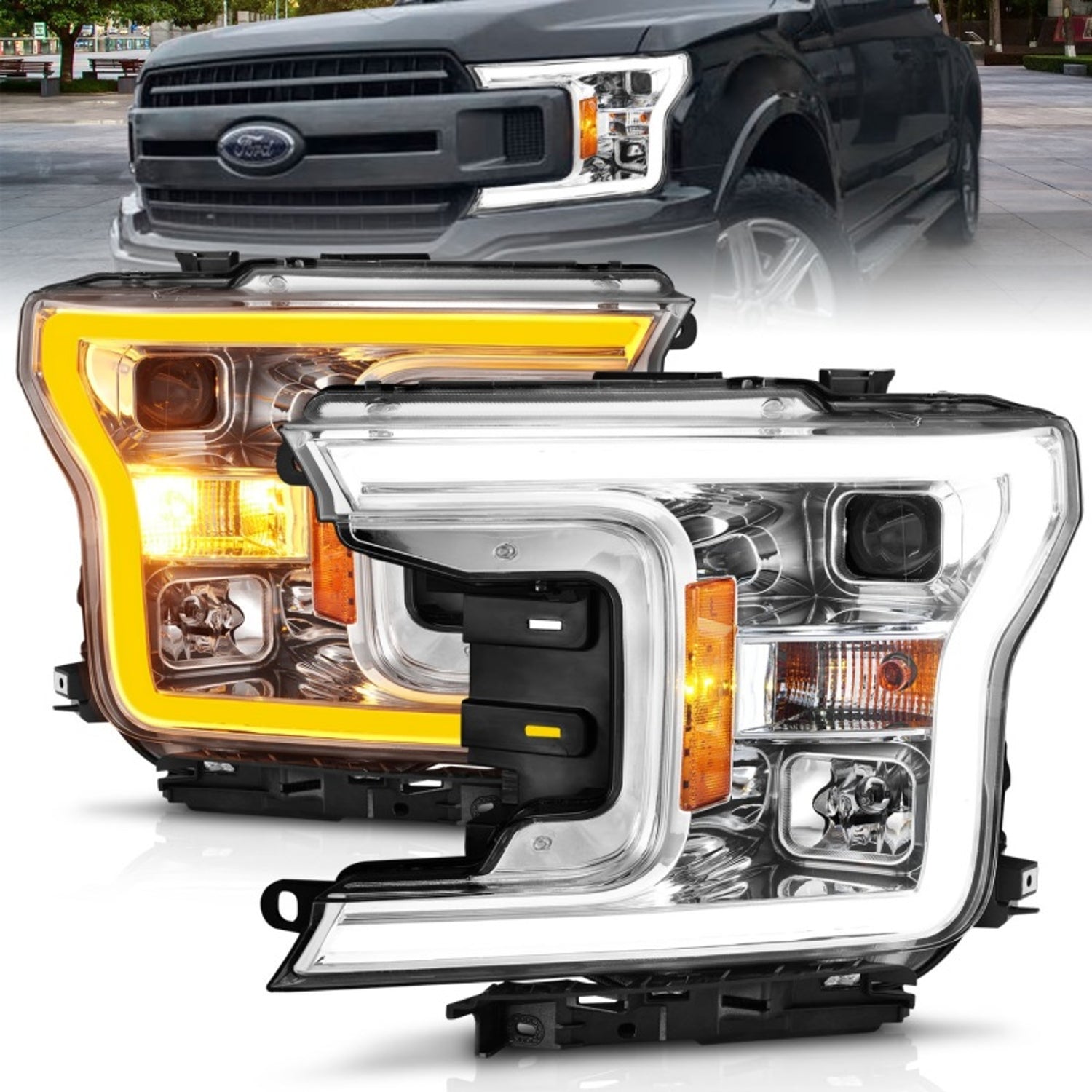 Chrome Switchback Projector Headlight Plank Style <br> 18-20 Ford F-150