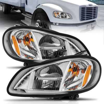 Chrome Housing LED Crystal Headlights<br> 02-14 Freightliner M2