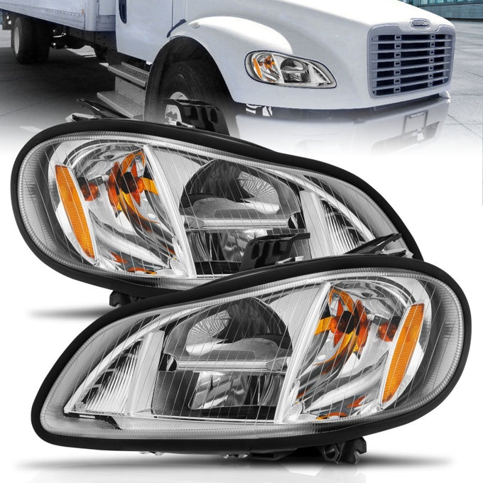 Chrome Housing LED Crystal Headlights<br> 02-14 Freightliner M2