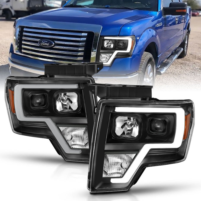 Black Amber LED DRL Projector Headlights <br> 09-14 Ford F-150