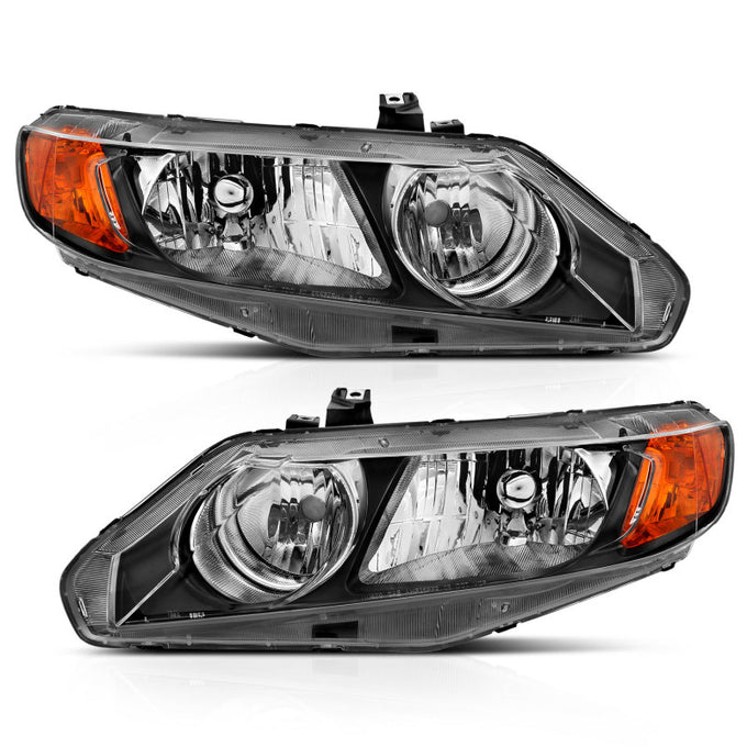 Black Amber Crystal Headlights <br> 06-11 Honda Civic 4 Door