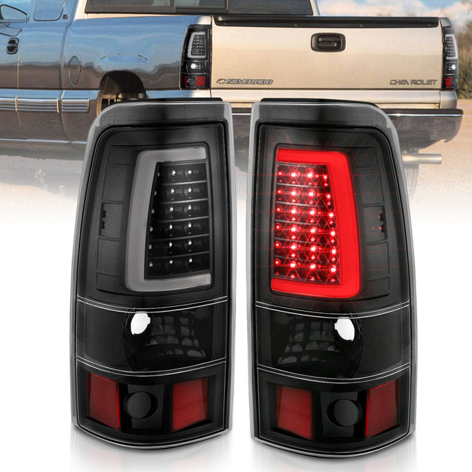 Black Housing LED Taillights Plank Style <br> 99-02 Chevy Silverado GMC Sierra 1500 2500 3500