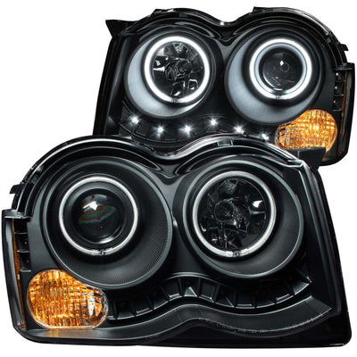 Black LED Halo Projector Headlights <br> 08-10 Jeep Grand Cherokee