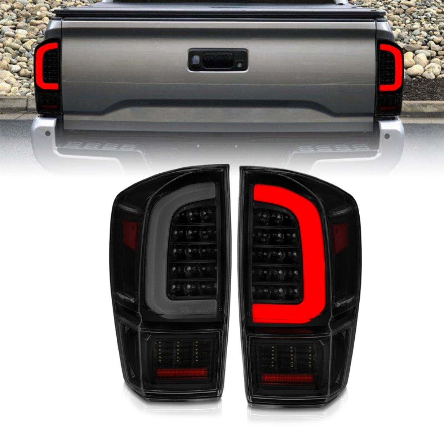 Black Housing Smoke Lens LED Sequential Tail Lights <br> 16-21 Toyota Tacoma