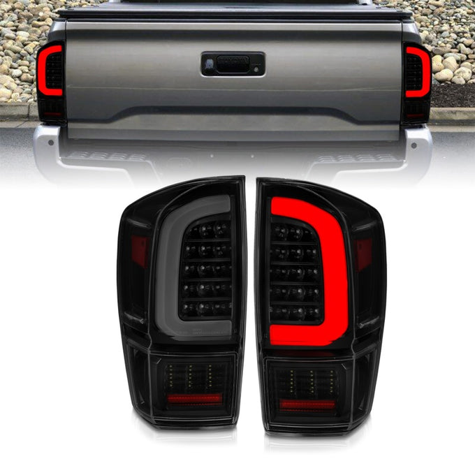 Black Housing Smoke Lens LED Sequential Tail Lights <br> 16-21 Toyota Tacoma