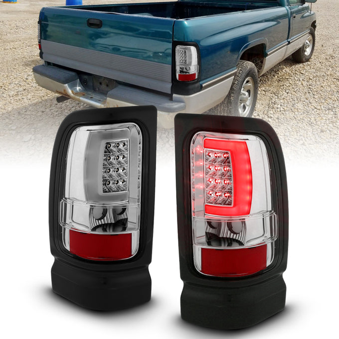 Chrome Housing Plank Style LED Taillights <br> 94-01 Dodge Ram 1500 2500 3500