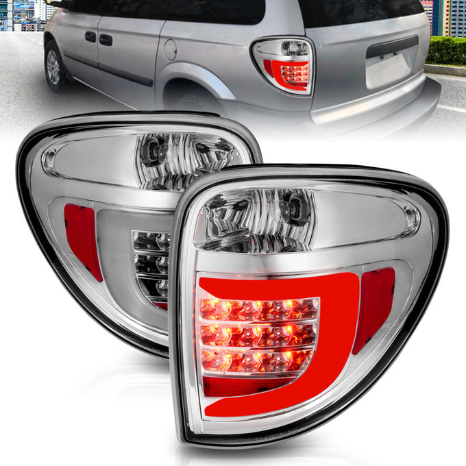 Chrome Housing LED C-Bar Tail Lights <br> 04-07 Dodge Grand Caravan