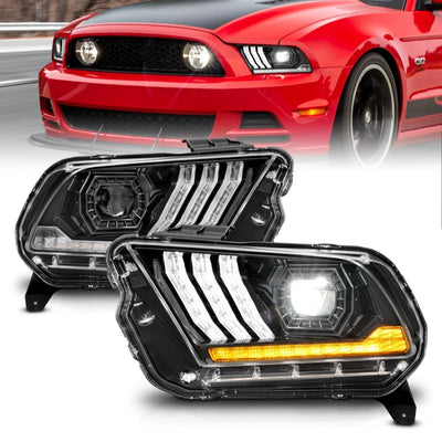 Black Housing LED DRL Projector Headlights <br> 13-14 Ford Mustang