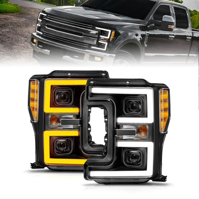 Black Housing LED Project Switchback Headlights <br> 17-19 Ford F-250/350/450 Super Duty