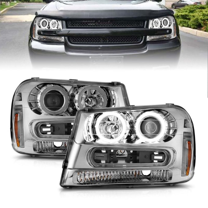 Chrome Housing Projector Headlights w/Halo <br>02-09 Chevy Trailblazer