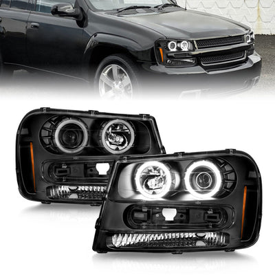 Black LED Halo Projector Headlights<br> 02-09 Chevy Trailblazer