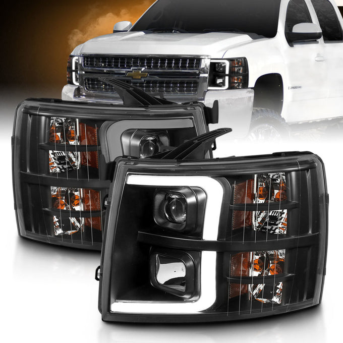 Black Amber Projector Headlights <br> 07-13 Chevy Silverado 1500 2500 3500