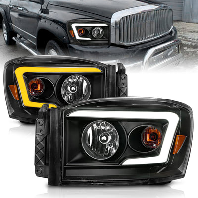 Crystal Switchback LED C-Bar Headlights<br> 06-09 Dodge Ram 1500/2500/3500