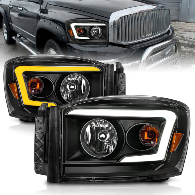 Crystal Switchback LED C-Bar Headlights<br> 06-09 Dodge Ram 1500/2500/3500