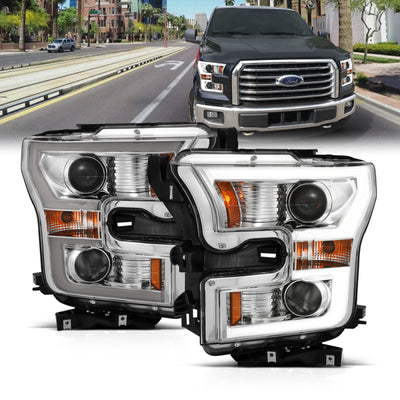 Chrome Amber Projector Headlights Plank Style <br> 15-17 Ford F-150